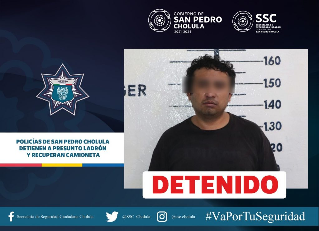 Detenido en San Pedro Cholula por robar una camioneta
