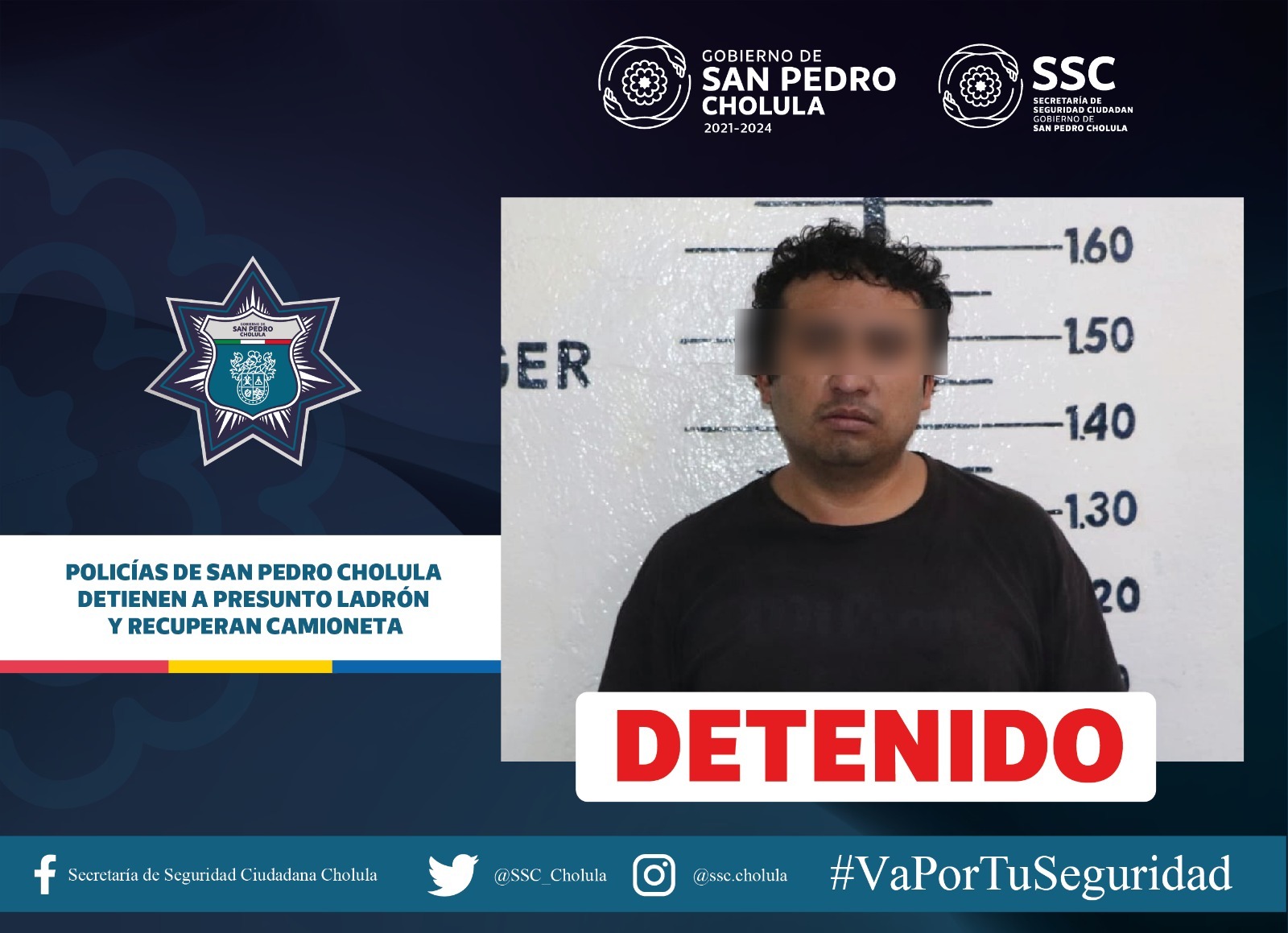 Detenido en San Pedro Cholula por robar una camioneta
