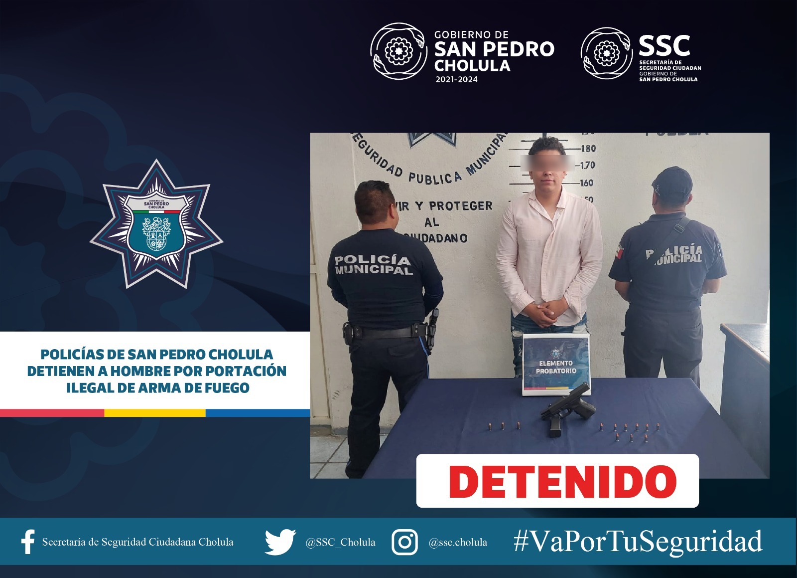 Detenido en Sn Pedro Cholula por portación ilegal de arma
