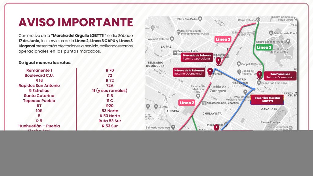 Modifican recorridos de 25 rutas del transporte por marcha LGBT