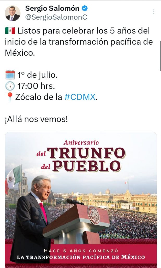 Fotonota: Sergio Salomón Céspedes se suma al festejo por el 5to aniversario de la victoria de AMLO