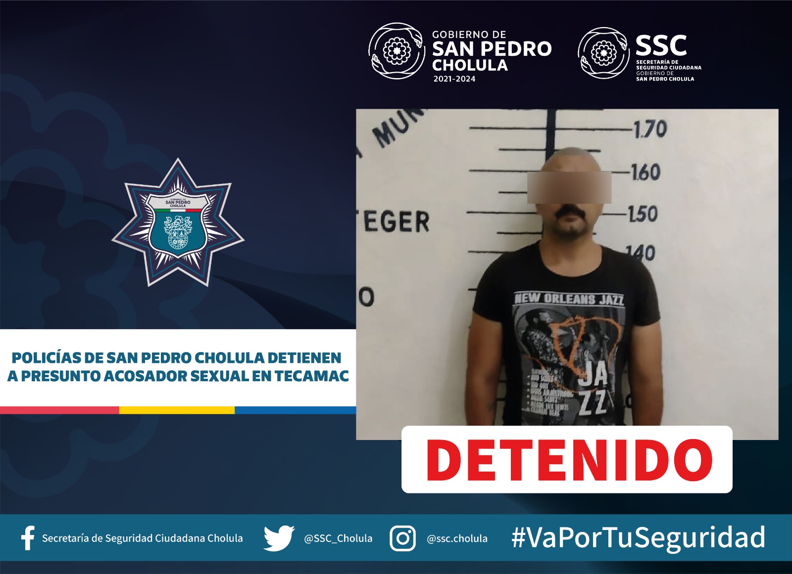 Detenido por exhibirse ante una mujer en San Pedro Cholula