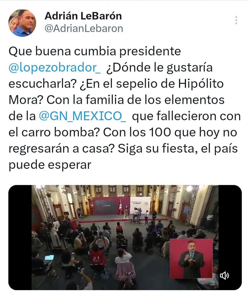 LeBarón critica a AMLO por reproducir un video musical durante su conferencia de prensa