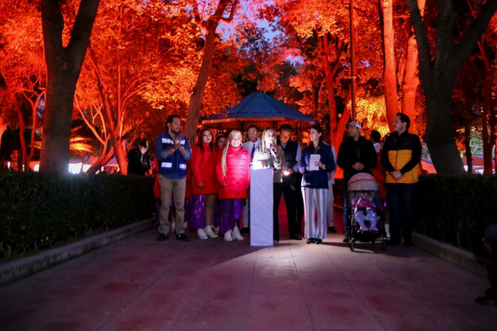 Junto a las familias, Paola Angon inauguró la nueva iluminación del zócalo