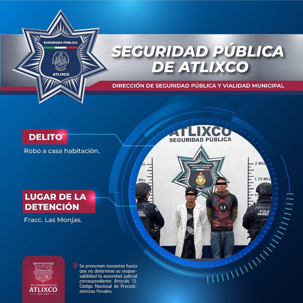 Detienen a 3 rateros en Atlixco