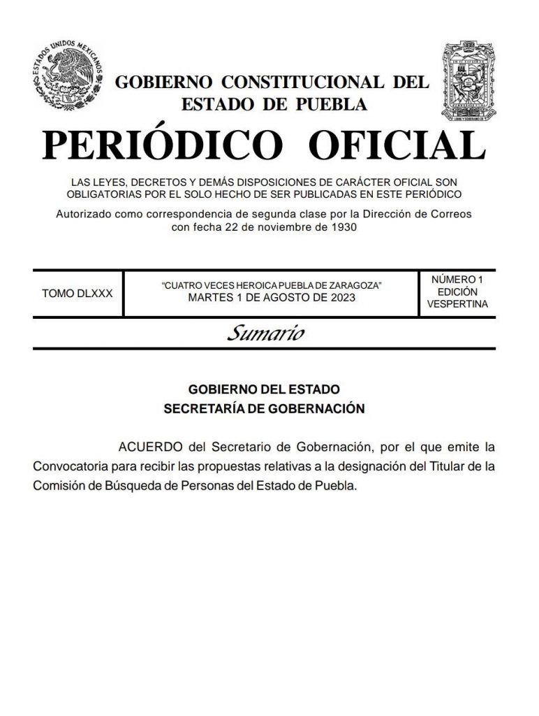 Publican convocatoria para la designación del titular de la Comisión de Búsqueda de Personas  