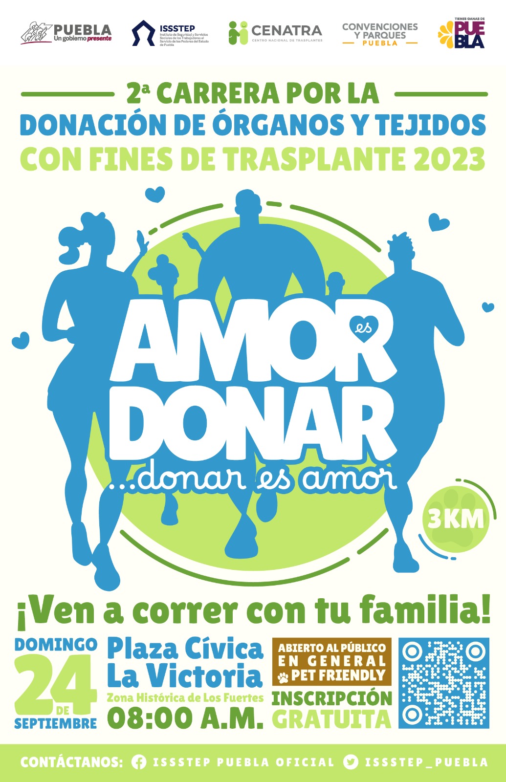 Invitan ISSSTEP y Cenatra a la carrera “Amor es donar, donar es amor”