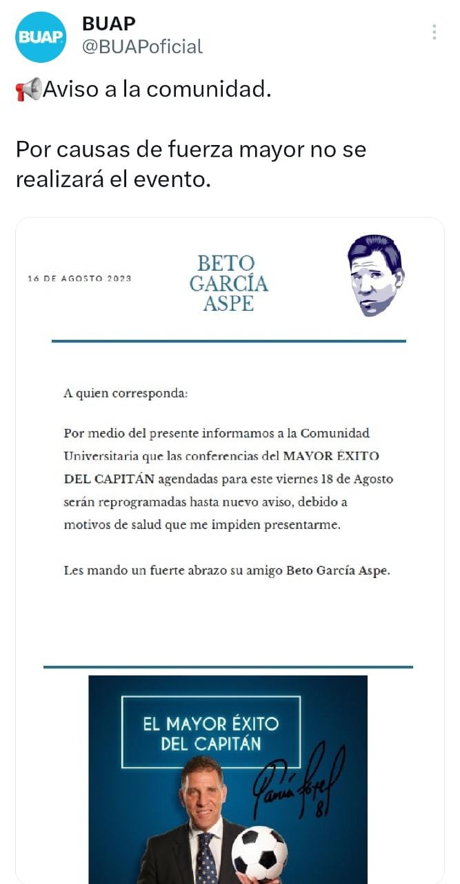 Se pospone presentación de Alberto García Aspe, ex futbolista y seleccionado nacional, en kermés BUAP