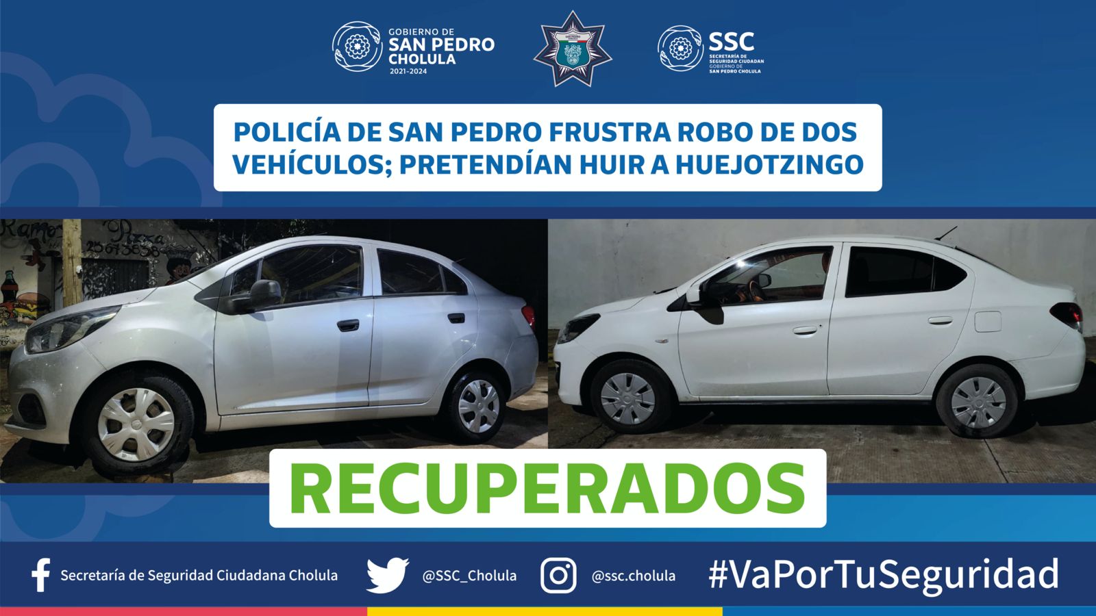 En San Pedro Cholula impiden el robo de dos vehículos