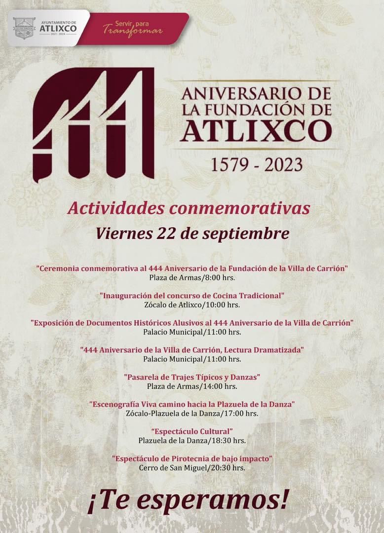 Desde Atlixco: De manteles largos por sus 444 años de fundación como Villa de Carrión