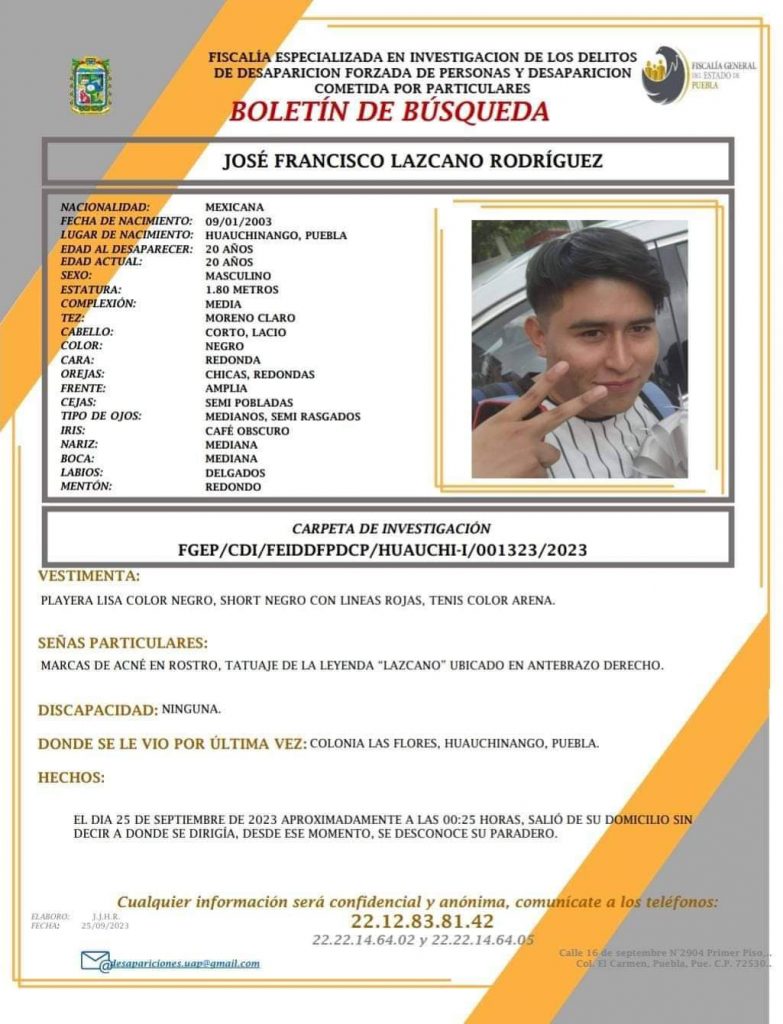 Alerta Amber: Desaparece joven en Huauchinango