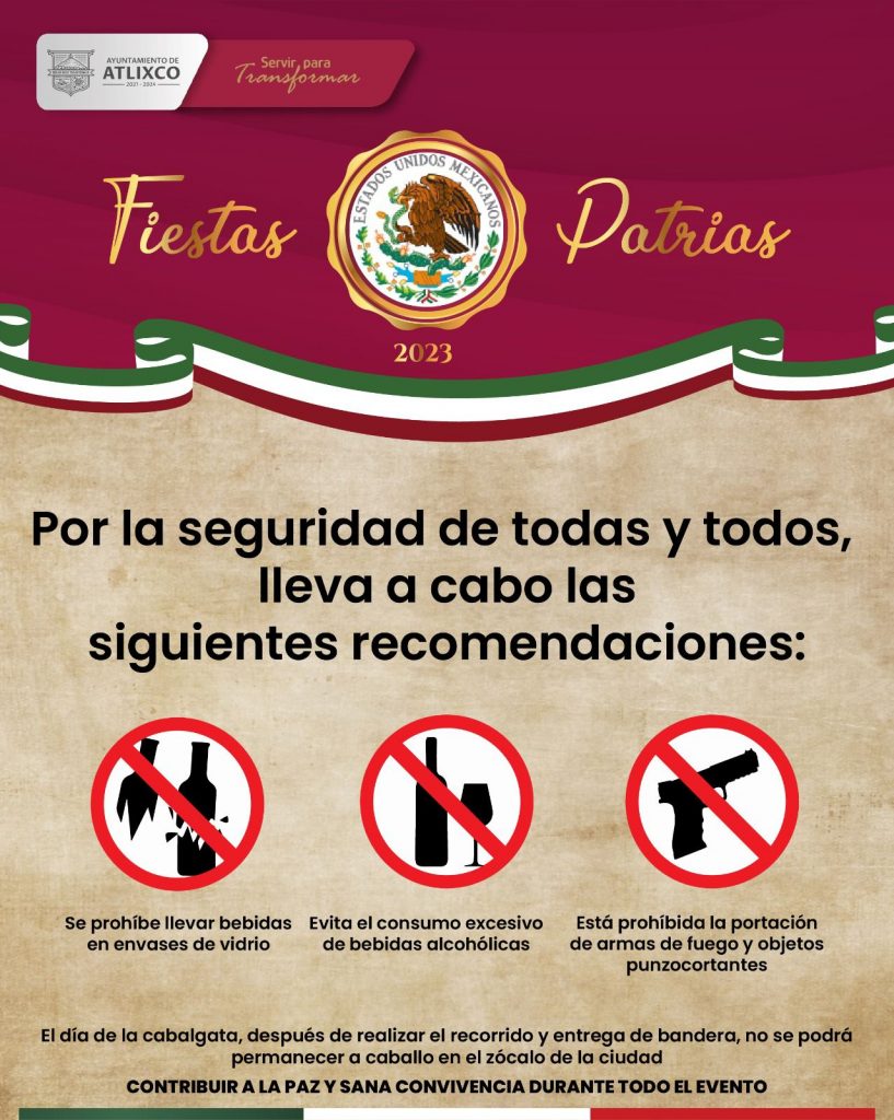 Gobierno de Atlixco implementará operativos de seguridad y comercio para disfrutar las fiestas patrias