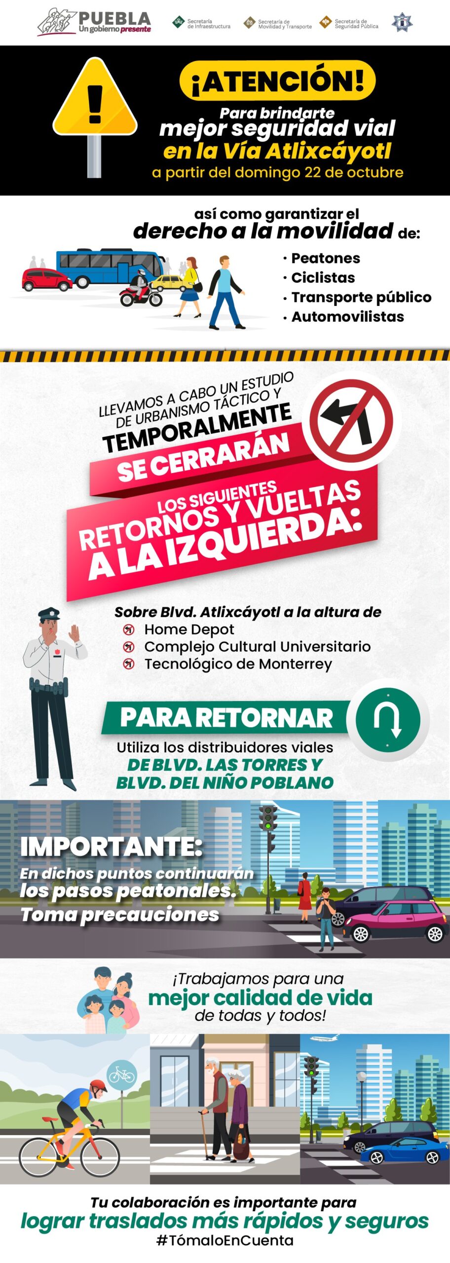 Anuncia gobierno de Puebla cierre de tres retornos en la Atlixcáyotl