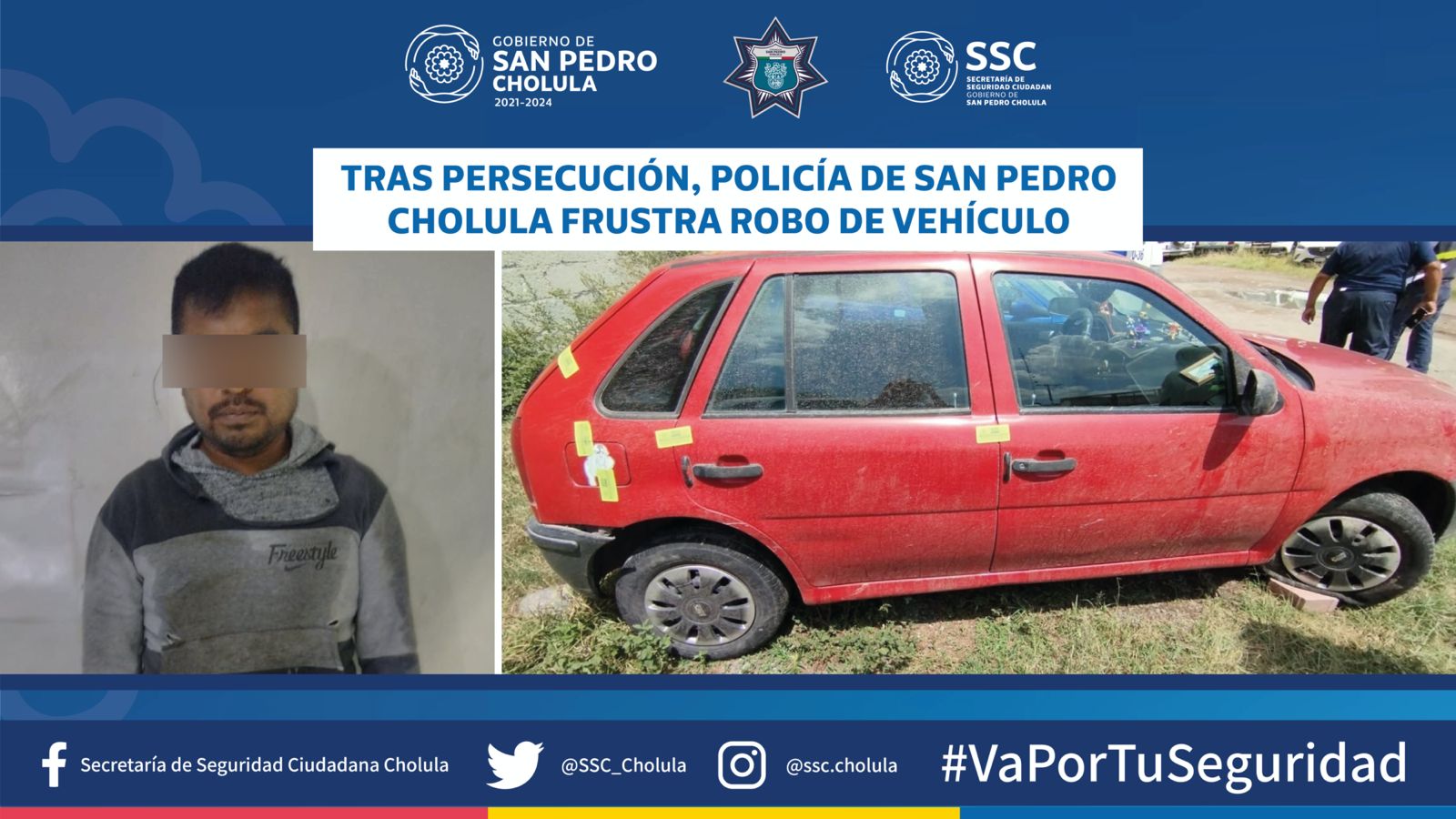 Detenido en San Pedro Cholula con un auto robado