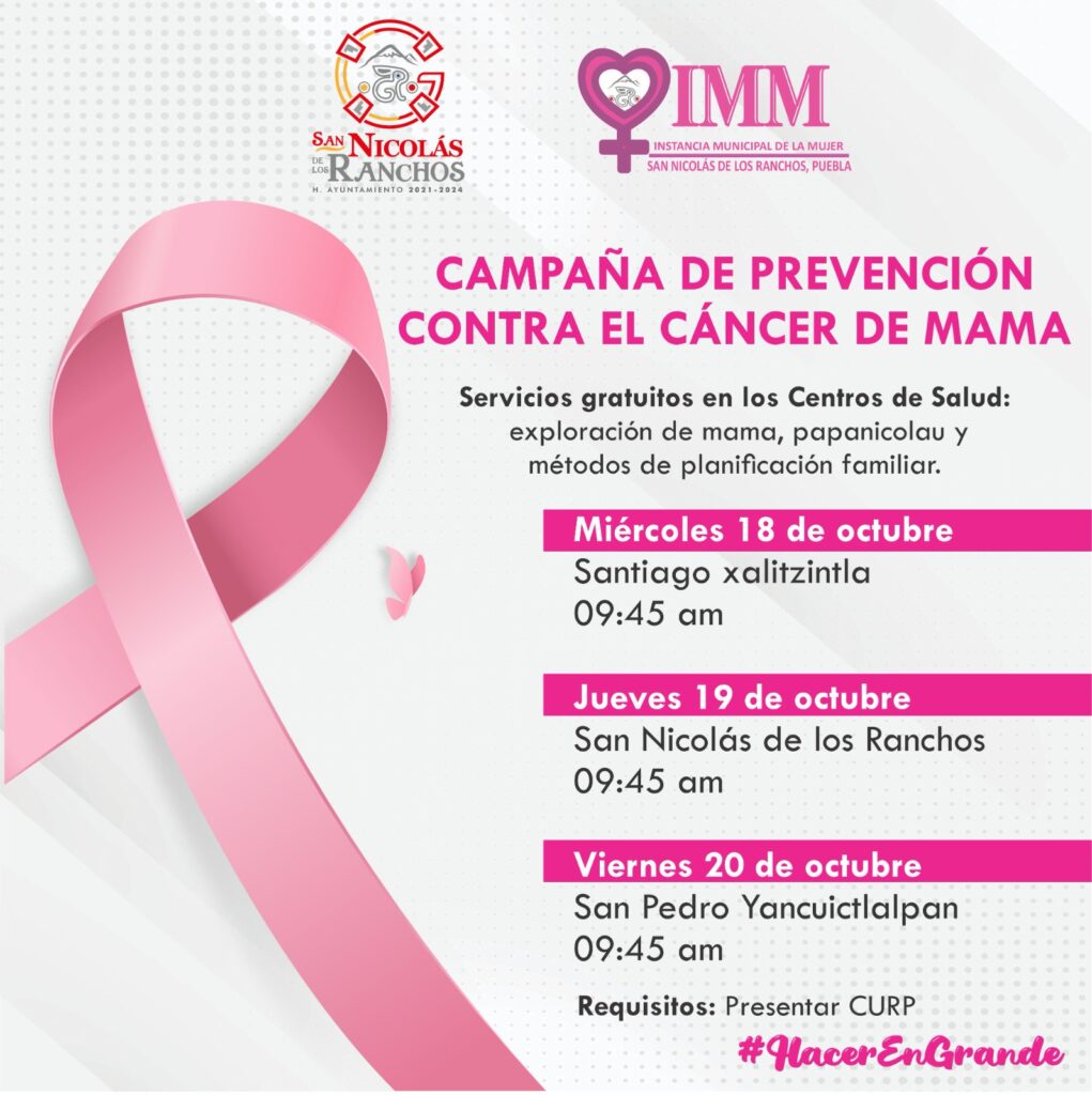 San Nicolás de los Ranchos: Ayuntamiento ofrece varios servicios gratuitos contra el cáncer de mama