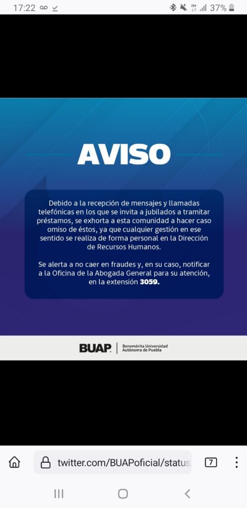 Fotonota: BUAP advierte a sus jubilados de presunto intento de fraude