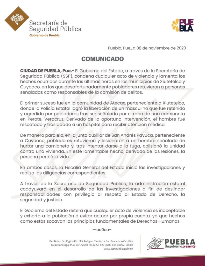 Intentan linchar a dos hombres en Puebla; uno murió