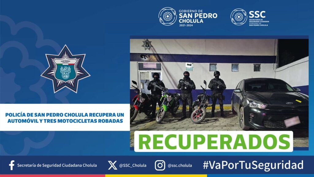 En San Pedro Cholula recuperan 4 unidades robadas