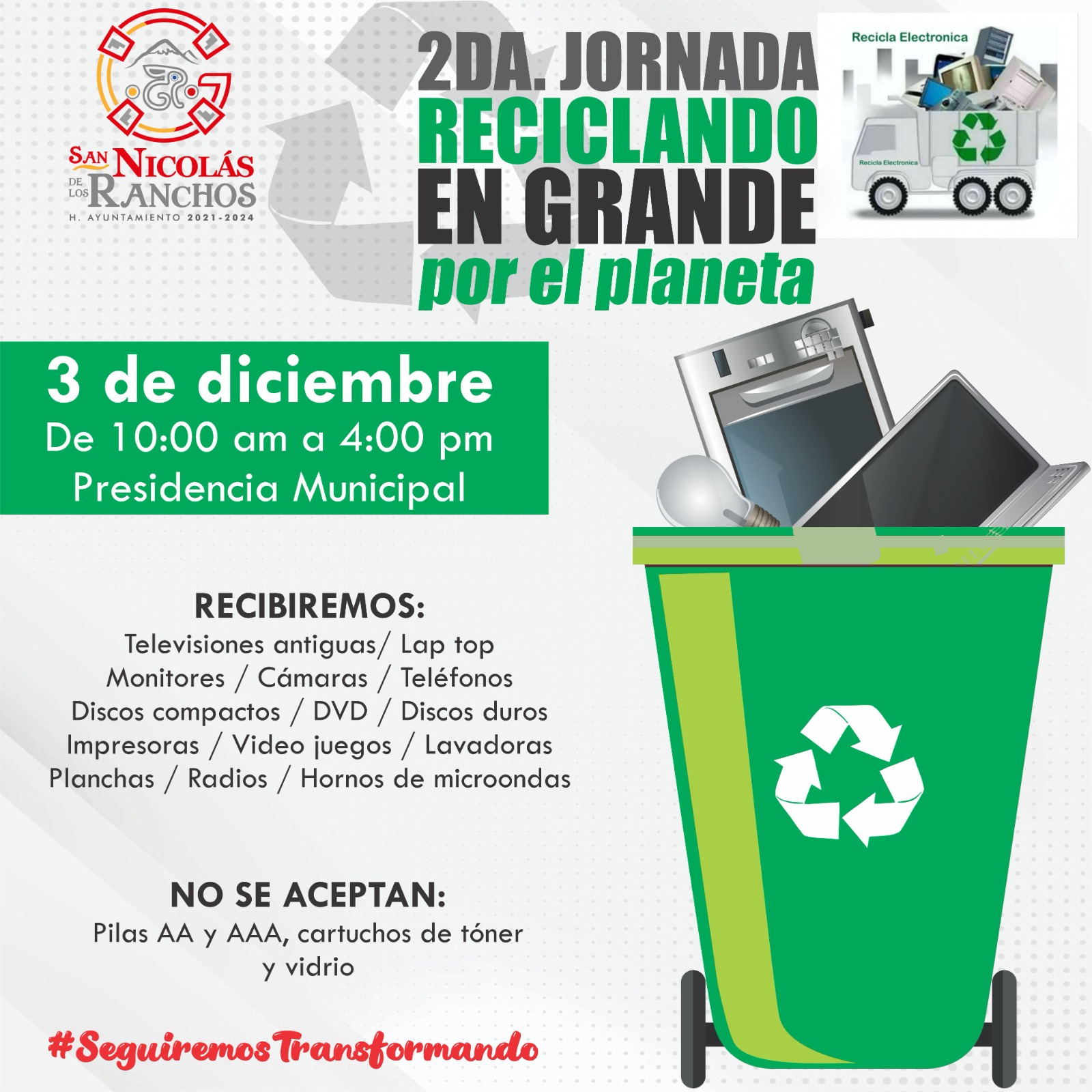 Anuncian 2da jornada de reciclaje electrónico en San Nicolás de los Ranchos