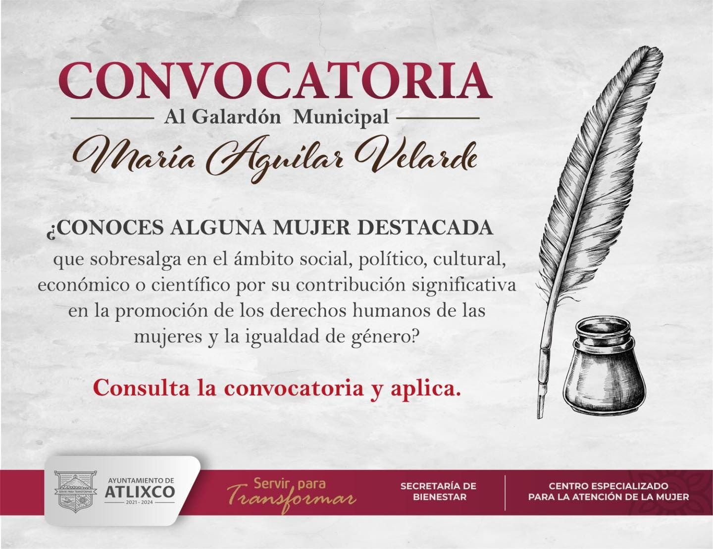 Atlixco reconocerá a una mujer con la presea “María Aguilar Valerde” por su contribución a la igualdad de género