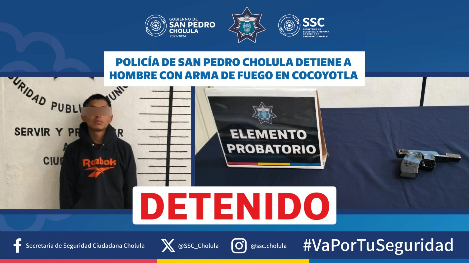 Detenido por echar tiros en San Pedro Cholula