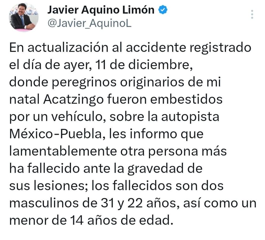 Ya son tres las víctimas mortales del accidente en la autopista México-Puebla
