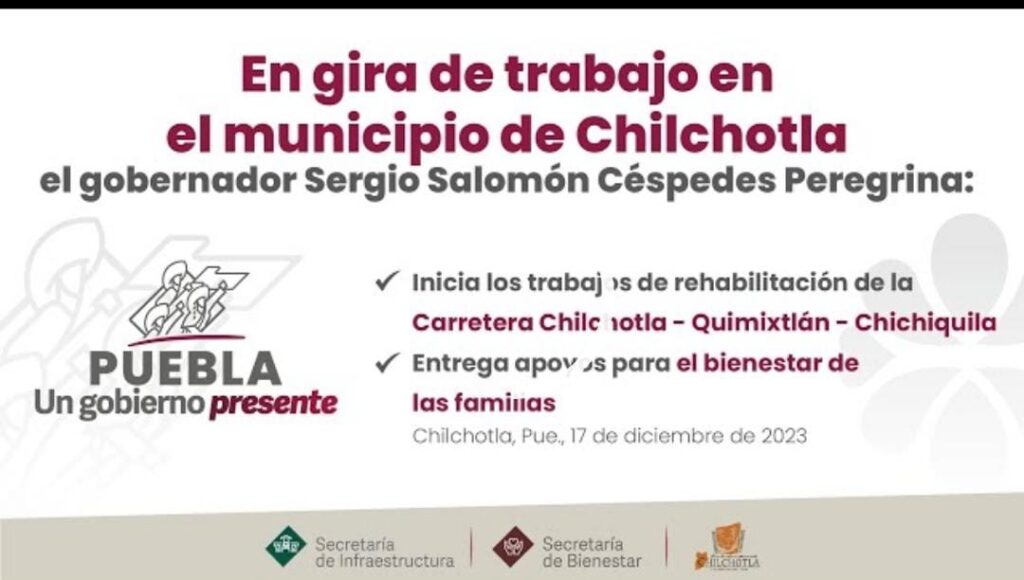 Llama Sergio Salomón a la unidad y familia al arrancar rehabilitación de carretera Chilchotla-Quimixtlán-Chichiquila