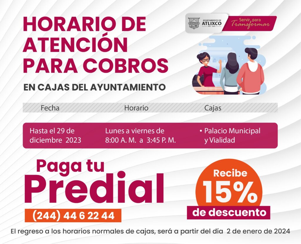 Desde Atlixco: ¡Última semana para pagar predial con 15% de descuento!