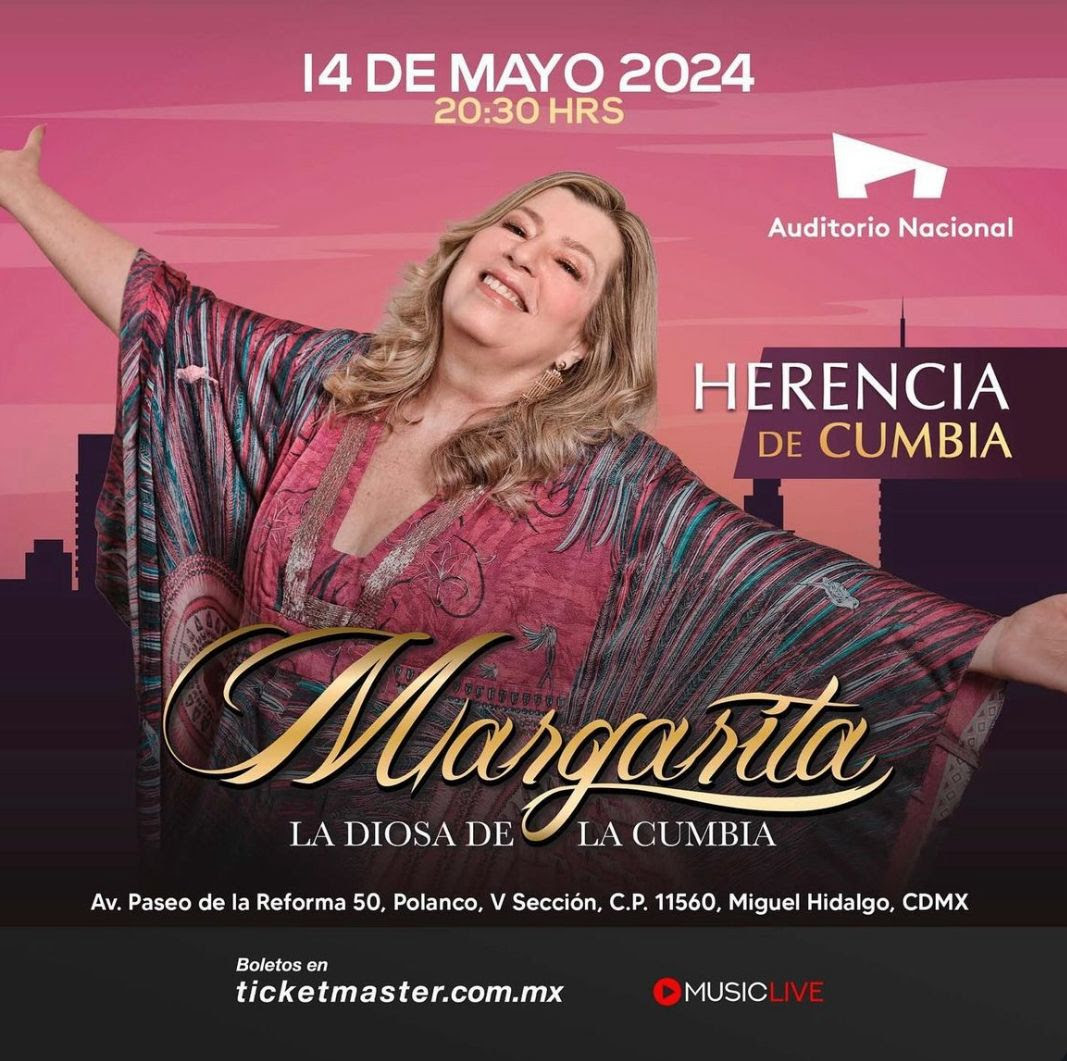 Margarita “La Diosa de la Cumbia” se presentará el próximo 14 de mayo en el Auditorio Nacional