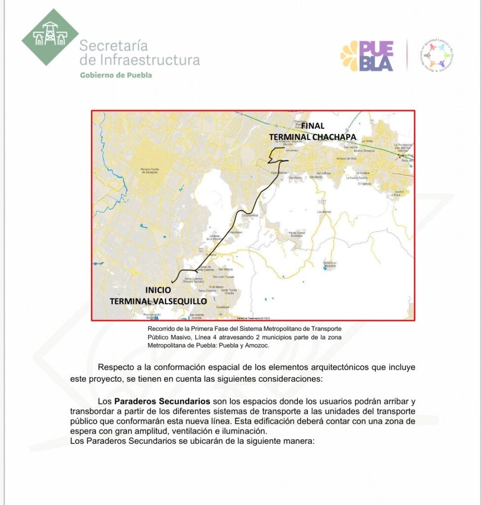 Gobierno de Puebla lanza licitación para construir paraderos de la Línea 4