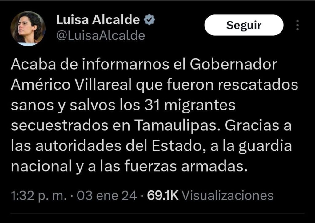 Sanos y salvos los 31 migrantes secuestrados en Tamaulipas: Gobernación federal