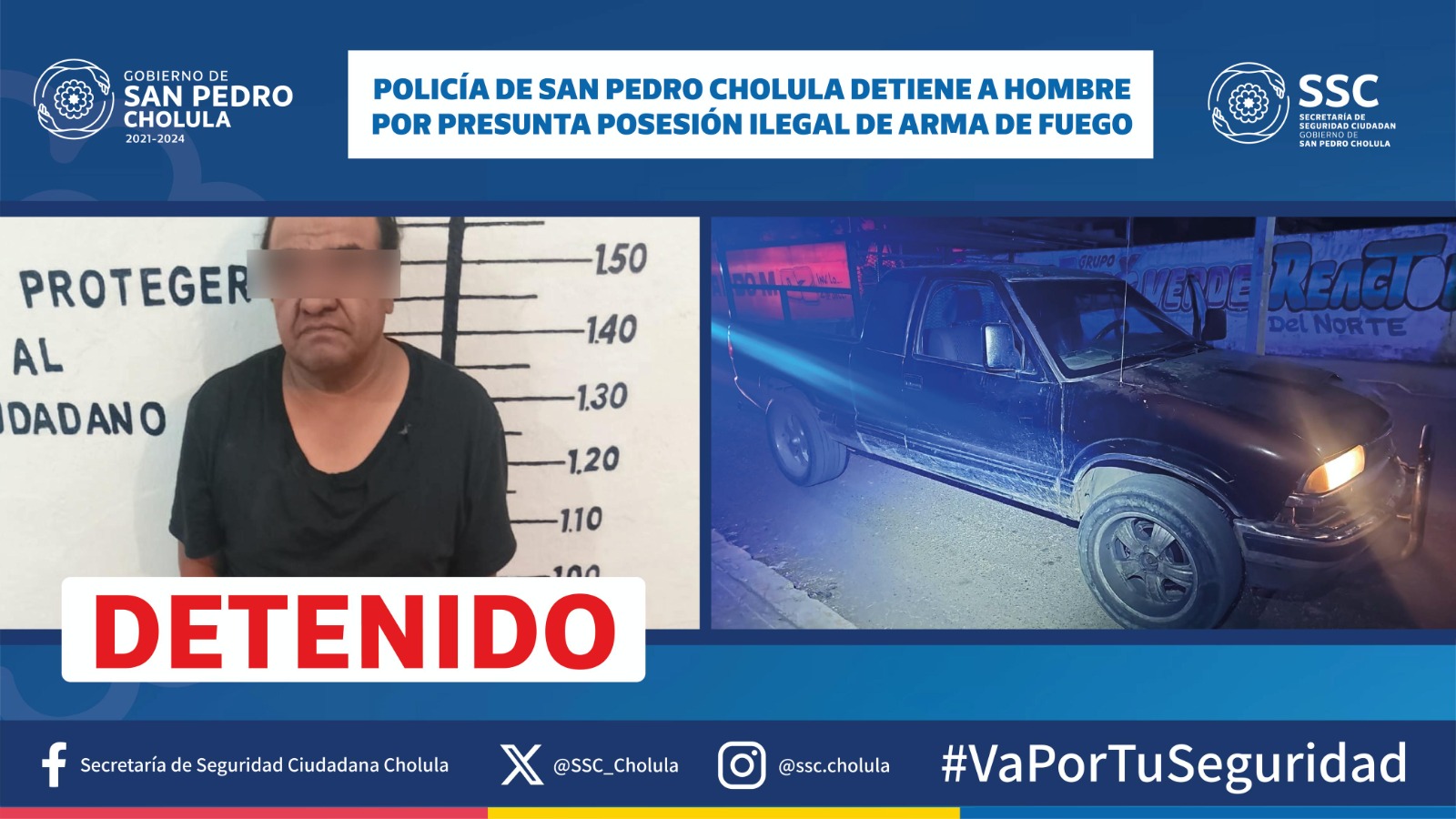 Detenido en San Pedro Cholula con arma de fuego