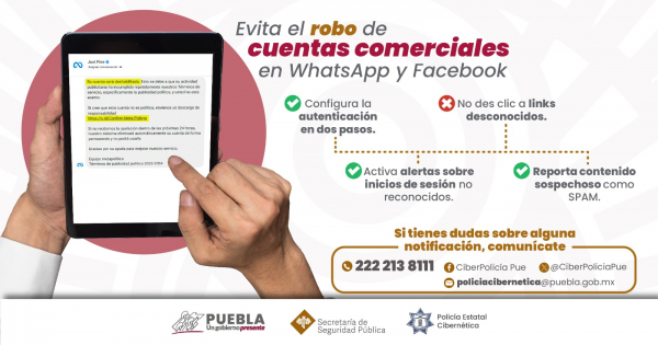 Alerta SSP sobre robo de cuentas comerciales en WhatsApp y Facebook