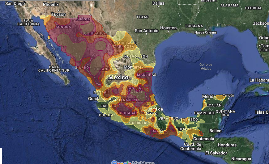 Revelan mapa de niveles de sequía en México
