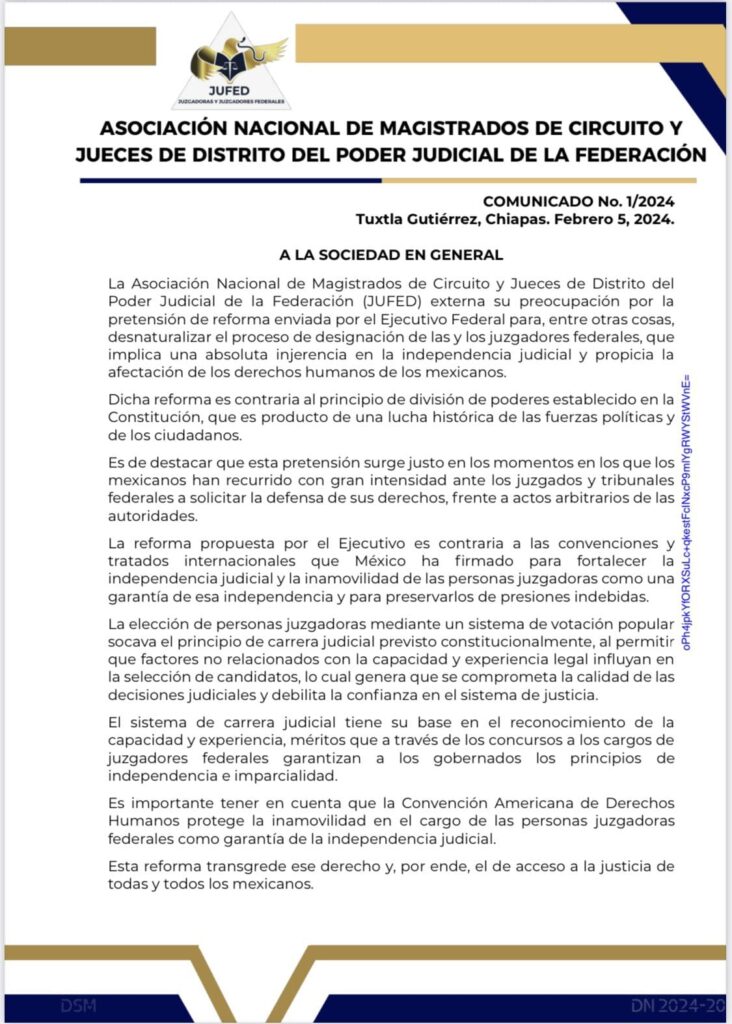 Iniciativa de AMLO al Poder Judicial “absoluta injerencia en la independencia Judicial”: Magistrados y jueces