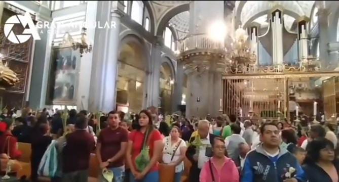 Video desde Puebla: Realizan Domingo de Ramos en la catedral