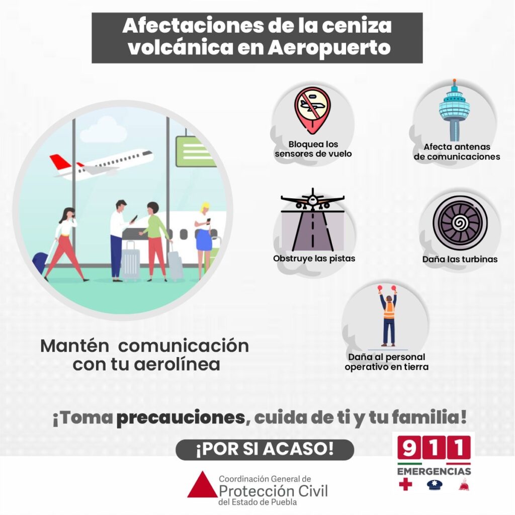 Aeropuerto de Puebla suspendió operaciones por la ceniza; hasta las 12 se reanudarían