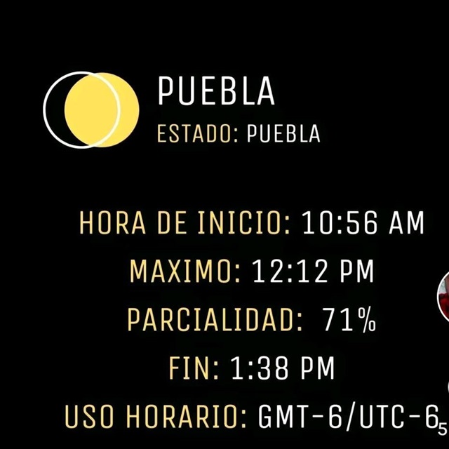 En Puebla se podrá apreciar en un 71% de parcialidad el eclipse solar del 8 de abril