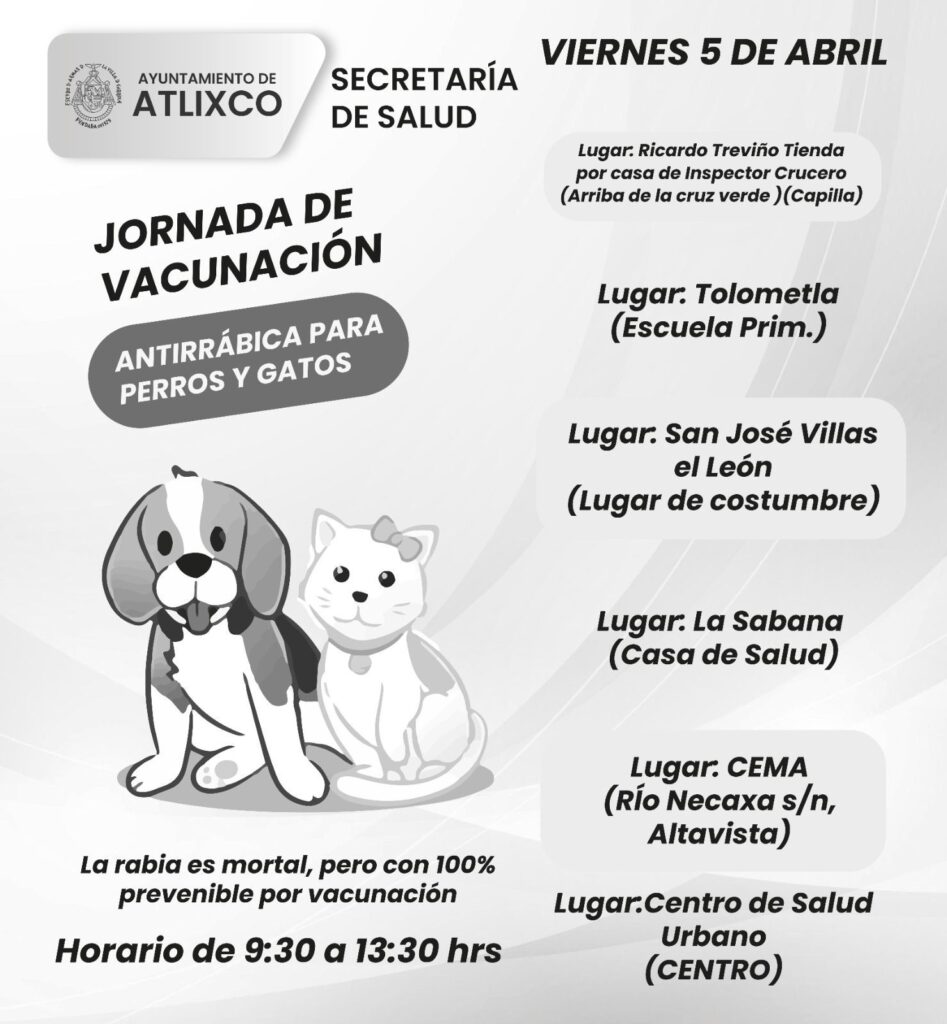 Atlixco: Anuncian jornada antirrábica