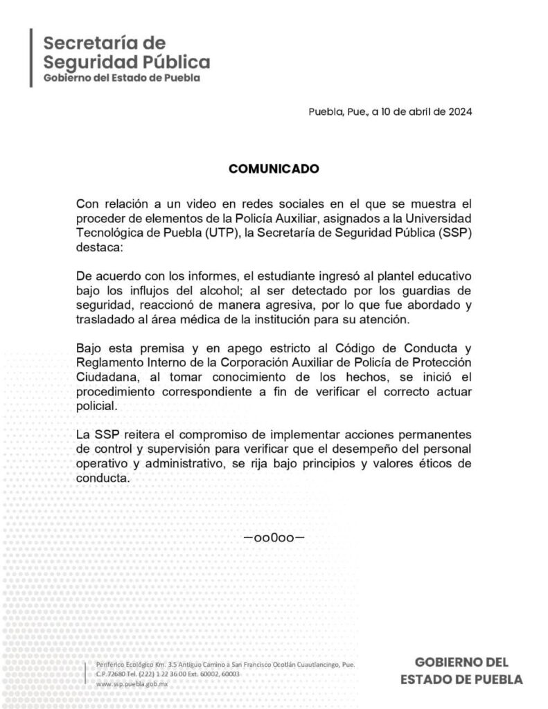 SSP asegura que actuó bajo el reglamento con alumno del UTP