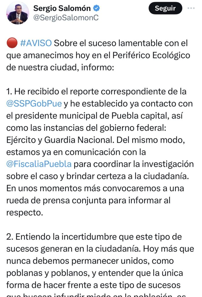 SSP, FGE y ayuntamiento investigarán caso de auto abandonado en periferico ecológico: Sergio Salomón