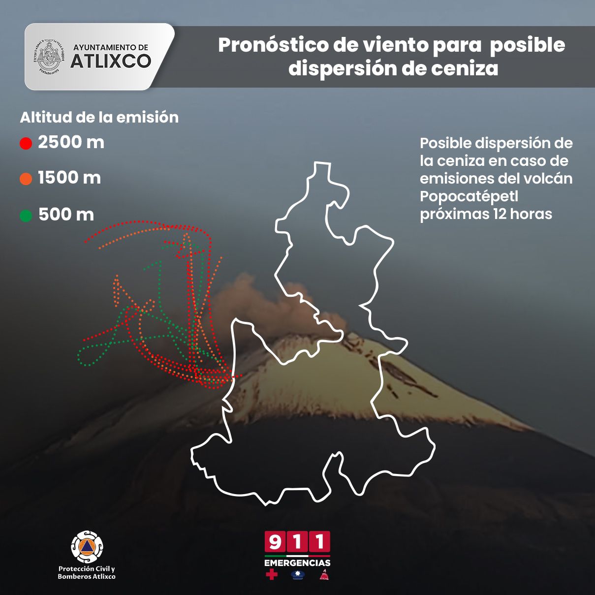 Desde Atlixco: Alertan por probable caída de ceniza