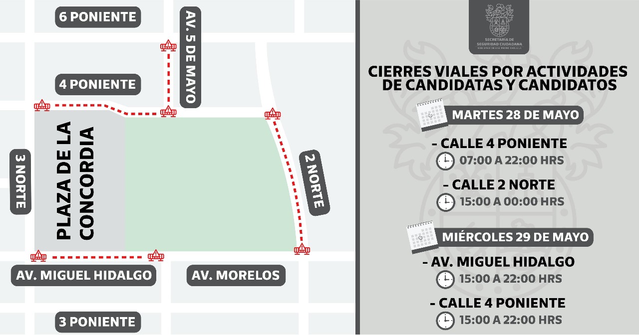 Habrá cierres viales en San Pedro Cholula este martes y miércoles