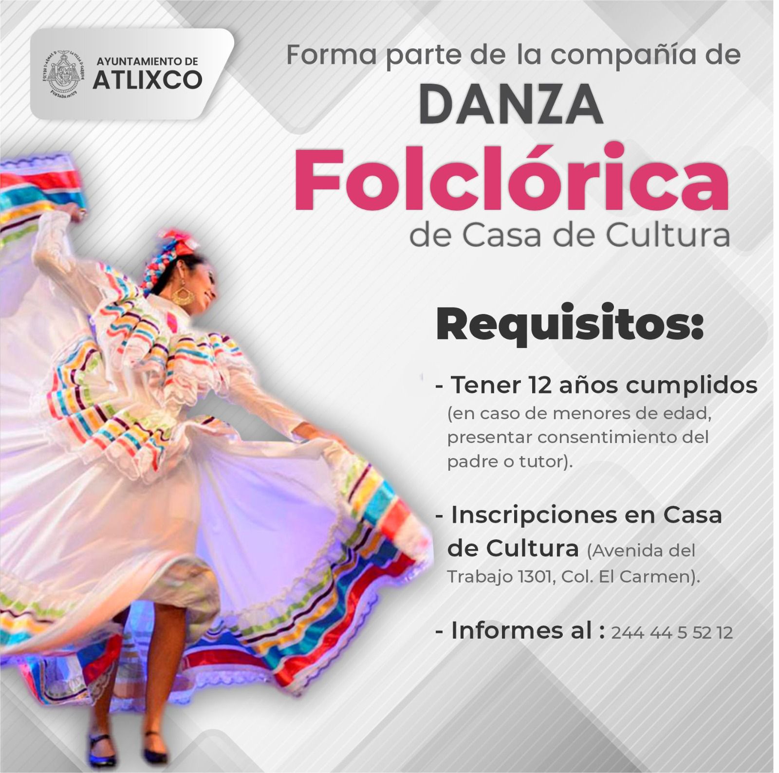 Desde Atlixco: Casa de Cultura te invita a formar parte de la compañía de danza