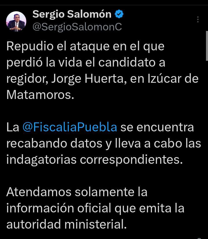 FGE investiga asesinato de candidato en Izúcar: Sergio Salomón