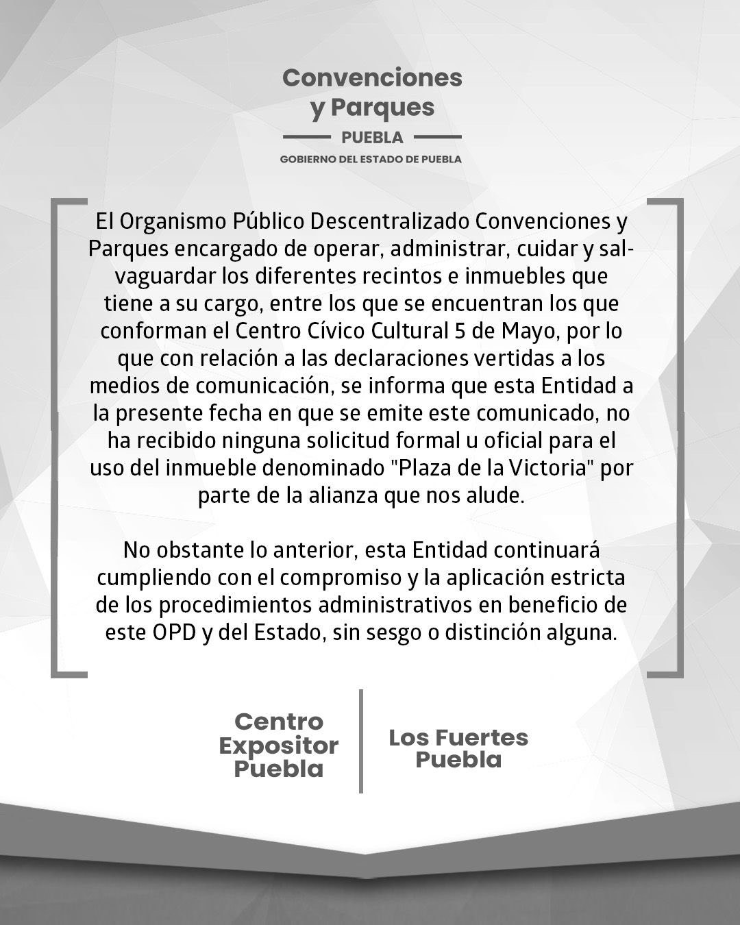 Convenciones y Parques desmiente que campaña de Lalo Rivera haya solicitado usar la plaza de la Victoria 