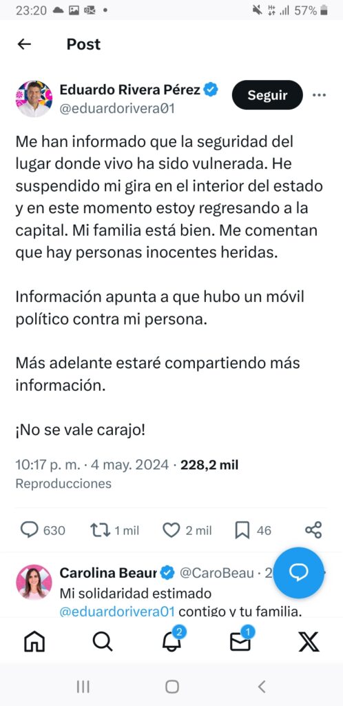 Eduardo Rivera denuncia intromisión en su casa