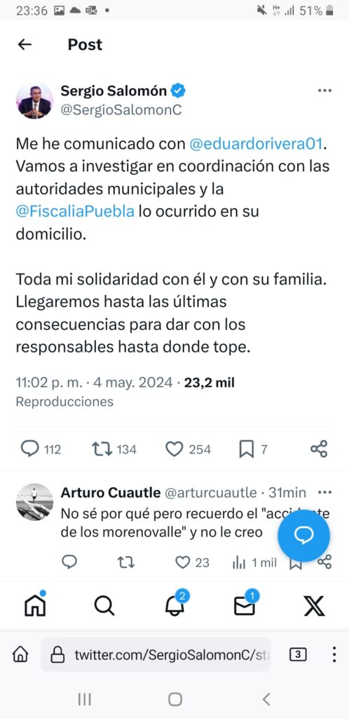 Sergio Salomón subraya investigación respecto a denuncia de Eduardo Rivera