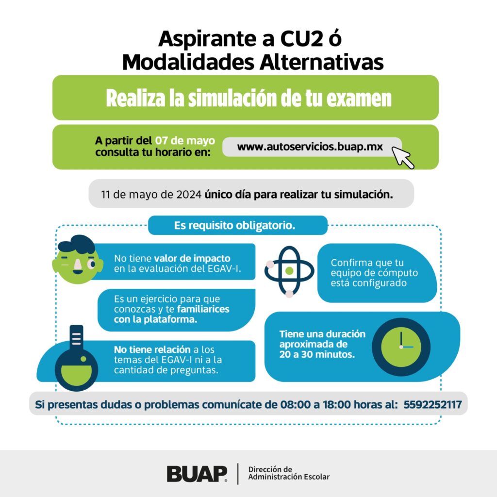 BUAP realizará un examen de simulación para aspirantes a CU2 y modalidades alternativas