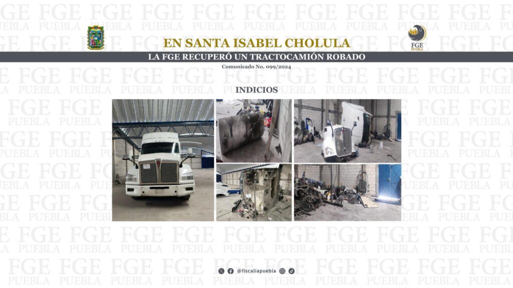 En Santa Isabel Cholula, la FGE recuperó un tractocamión robado